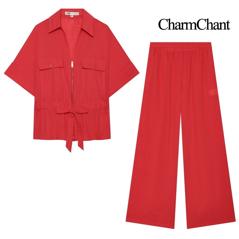 Short Linen Drawstring - CHARMCHANT Setelan Dua Potong Wanita Bahan