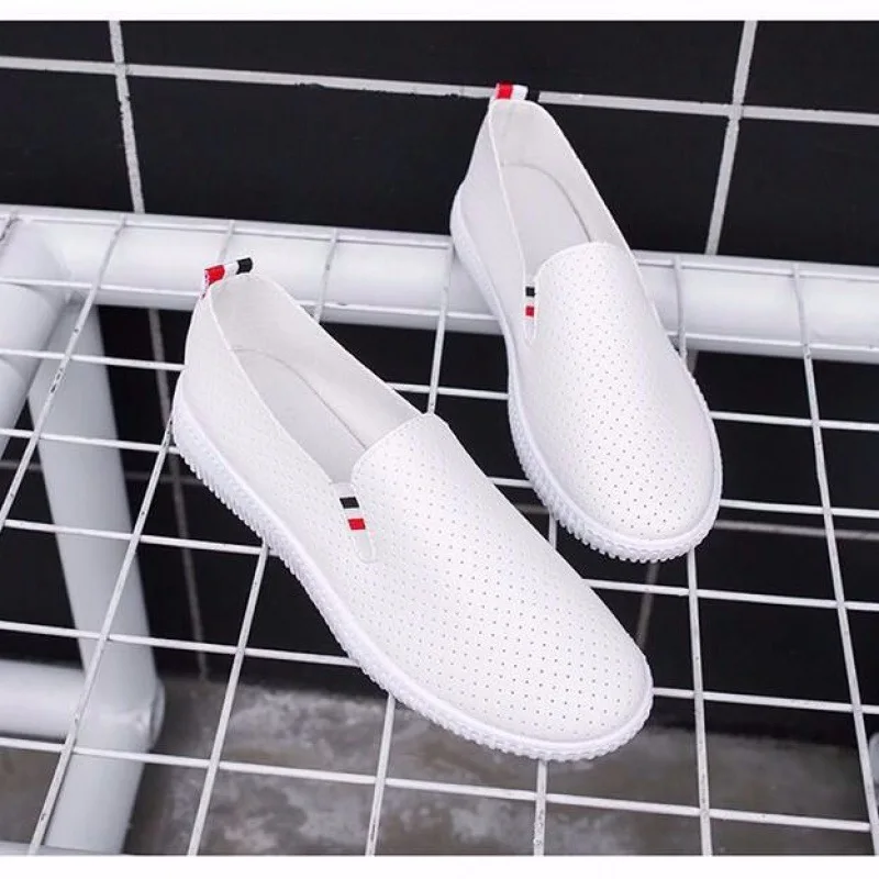 Espadrille Slip On - Sneakers Wanita Loafer Wanita Flat Putih