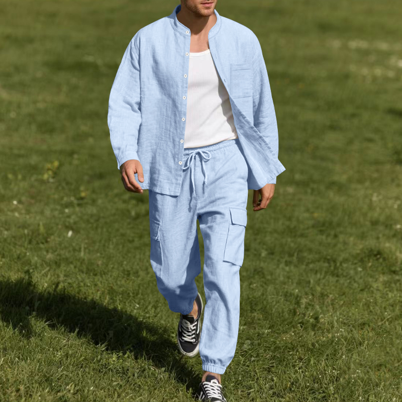 Linen Shirt Breathable - Setelan Linen Pria Dua Potong yang
