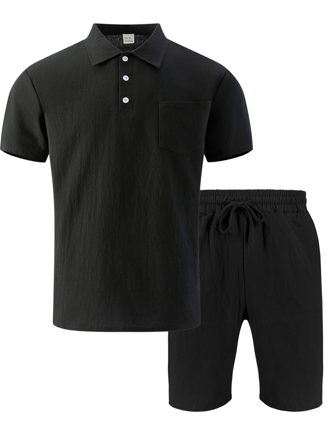 Short Linen Drawstring - Setelan 2 Potong Polo Lengan Pendek