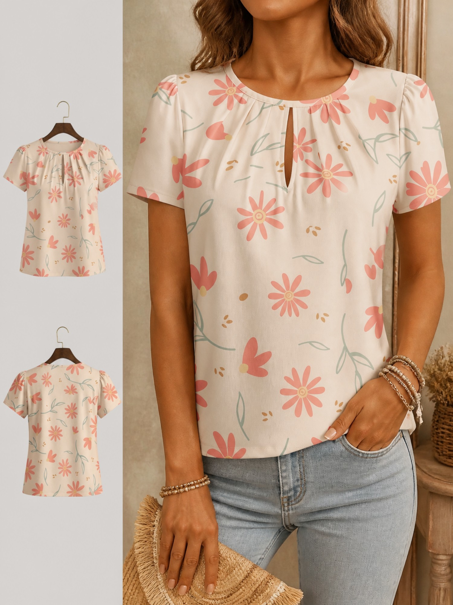 Resort Shirt Floral - Kaos Wanita Elegan Kerah Bulat 2026,