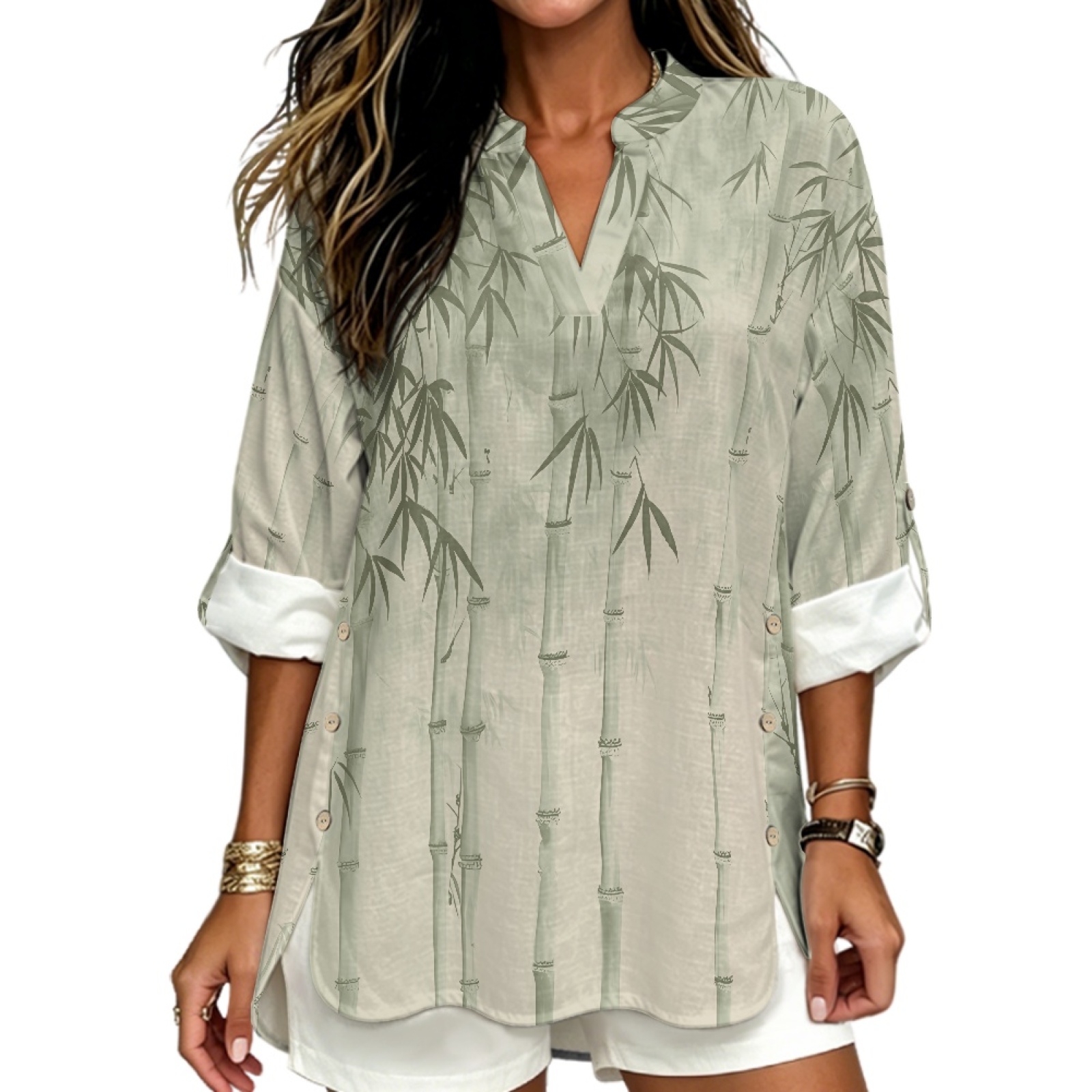 Linen Shirt Breathable - INSTANTARTS Kemeja Linen Wanita Kerah V