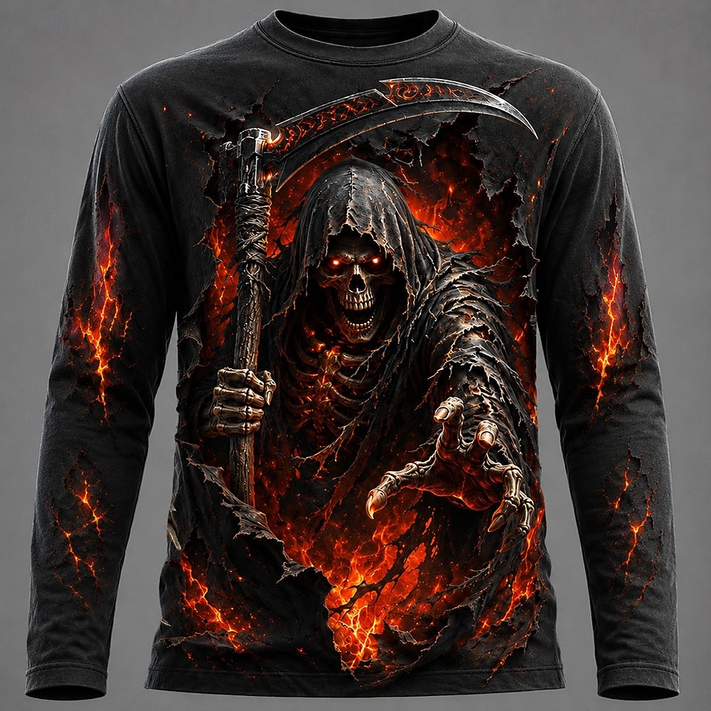 Tee Graphic Print - Kaos Pria Halloween dengan Grafis 3D,