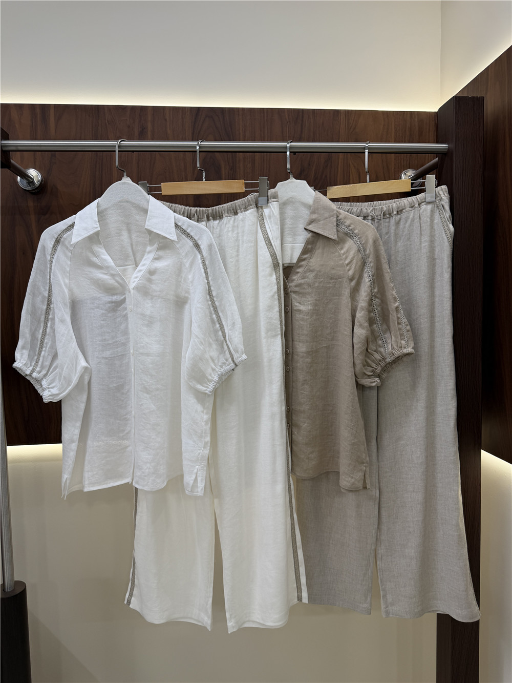 Short Linen Drawstring - Setelan Kasual Dua Potong: Kemeja Lengan