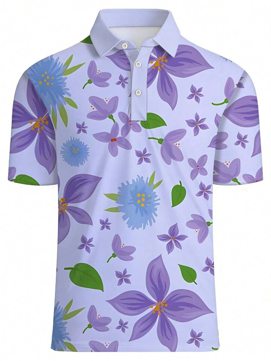 Polo Shirt Pique - Kemeja Pria Motif Bunga Pique Lengan