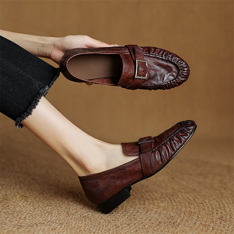 Casual Sandal Leather - Sepatu ujung bulat berlipat mode Pumps