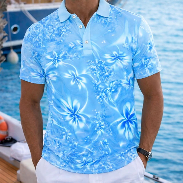 Resort Shirt Floral - Kemeja Polo Pria Motif Bunga Neon