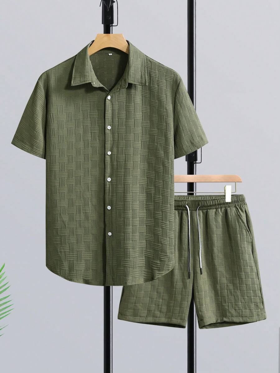 Short Linen Drawstring - Manfinity RSRT Set Kemeja Lengan Pendek