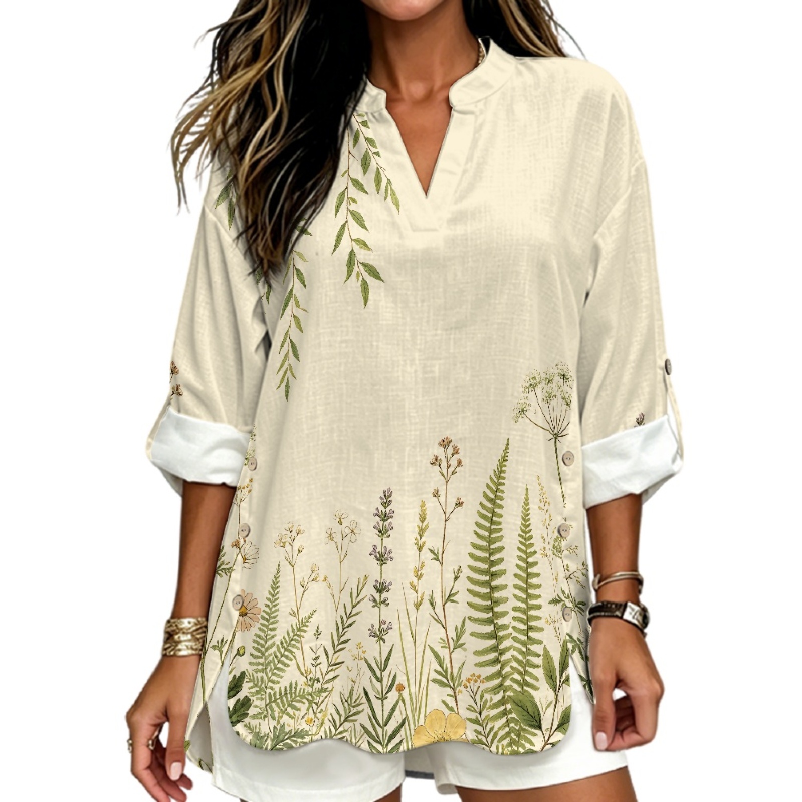 Linen Shirt Breathable - INSTANTARTS Kemeja Linen Wanita Kerah V