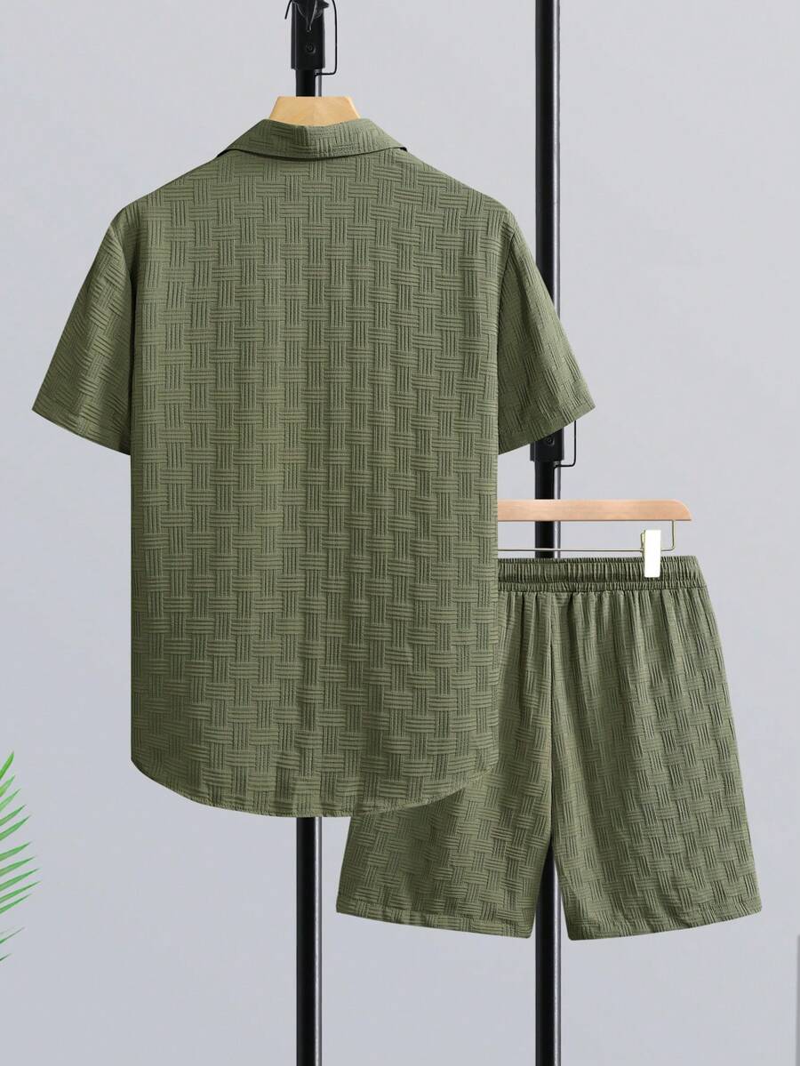 Short Linen Drawstring - Set Kemeja Lengan Pendek Liburan Pria