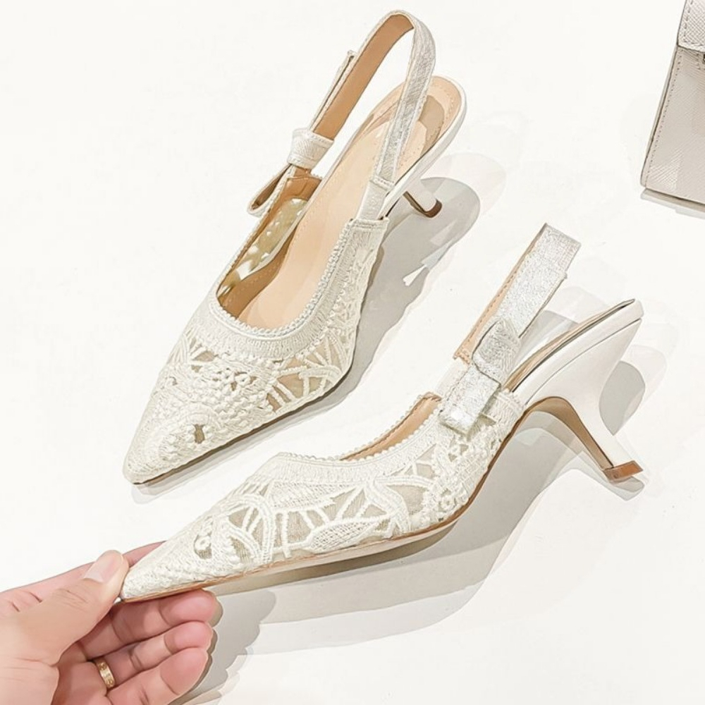 Casual Sandal Leather - Sandal Hak Tinggi Kulit Asli Bordir
