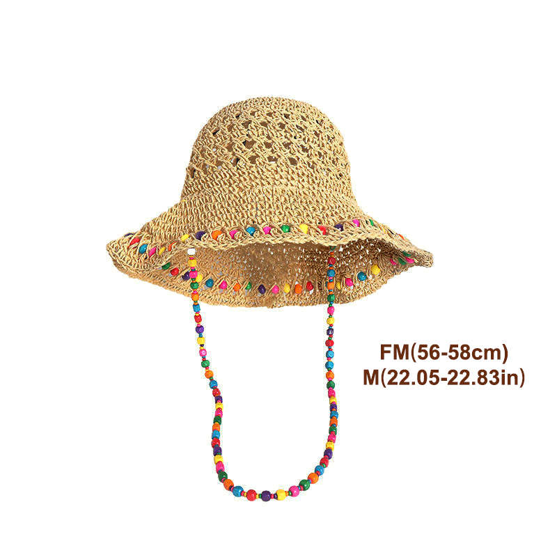 Bucket Hat Straw - Topi Jerami Pantai Lipat Bergaya Retro