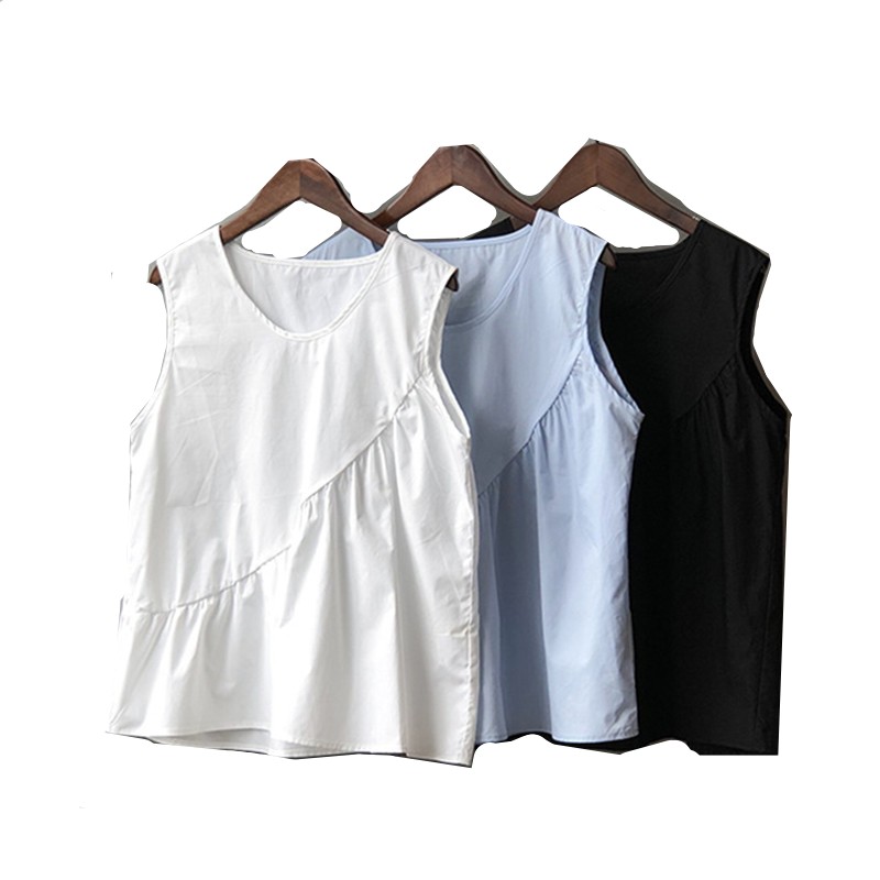 Shirt Camp Collar - Tank top katun linen wanita, Atasan