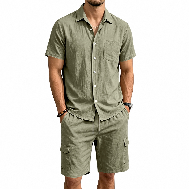 Linen Shirt Breathable - Setelan Linen Amerika Musim Panas Pria