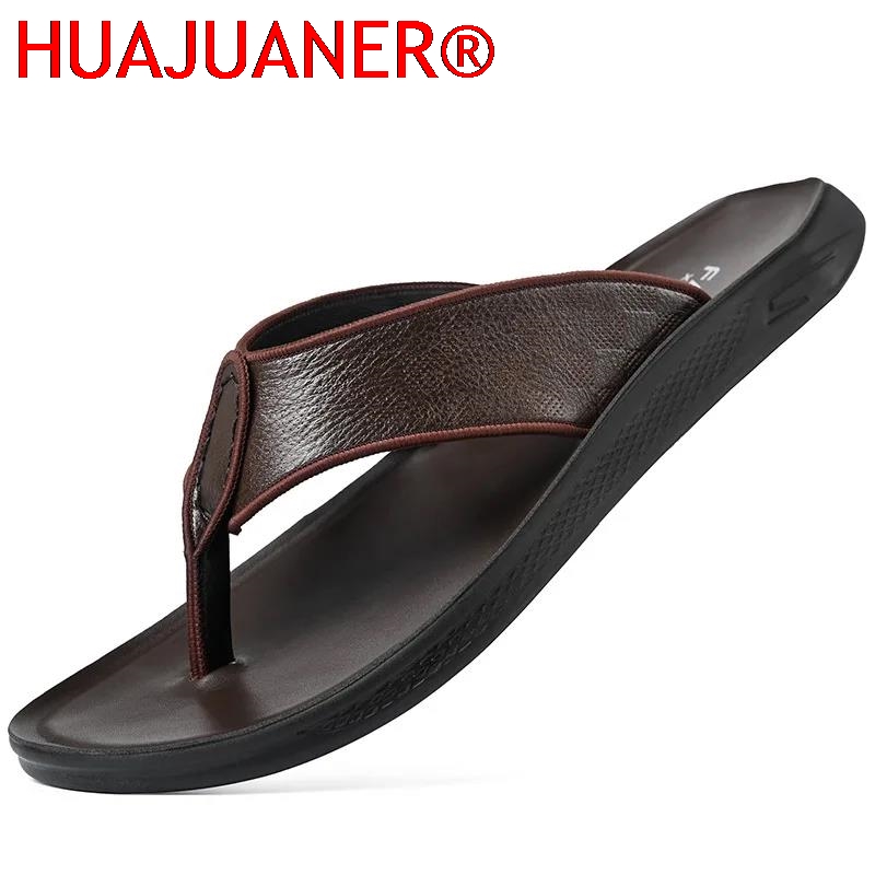 Flip Flop Leather Men - Sandal Pria Kasual Outdoor Musim Panas