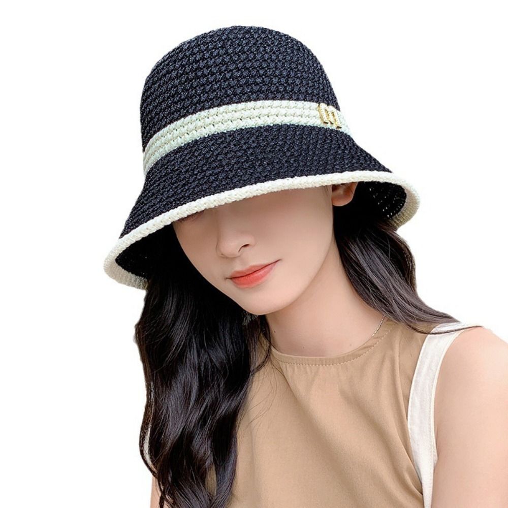 Topi Nelayan Berpita Elegan ya - Bucket Hat Straw ulasan dan harga