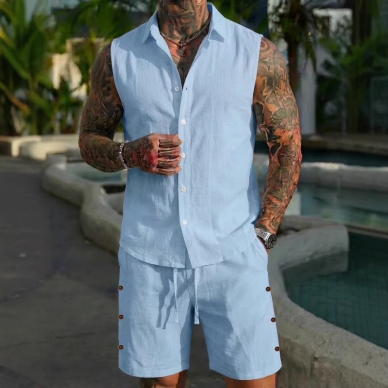 Setelan Linen 2 Potong Pria Ta - Short Linen Drawstring ulasan dan harga