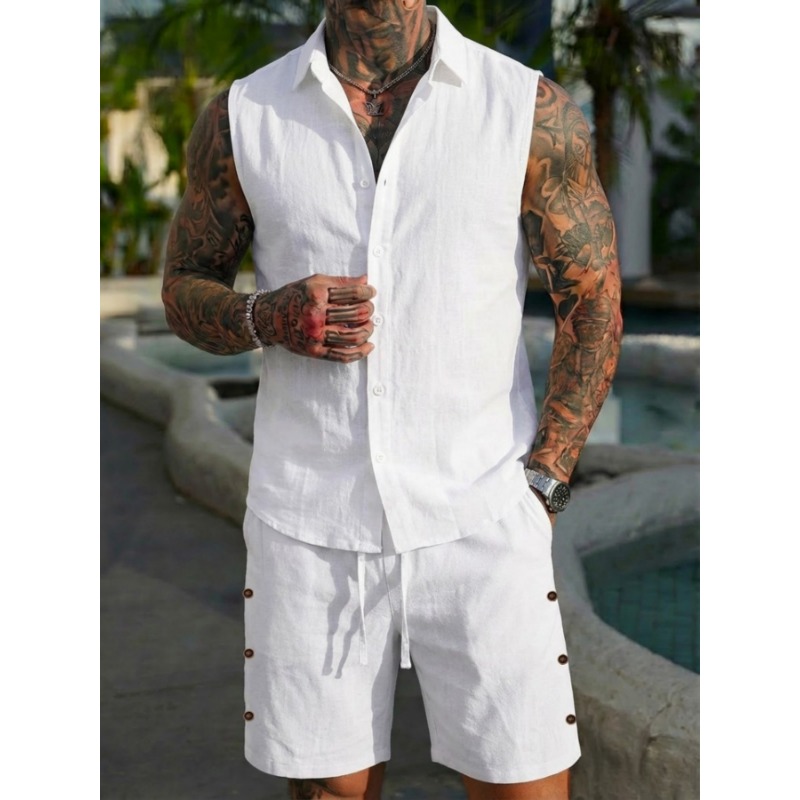 Setelan Linen 2 Potong Pria Ta - Short Linen Drawstring ulasan dan harga