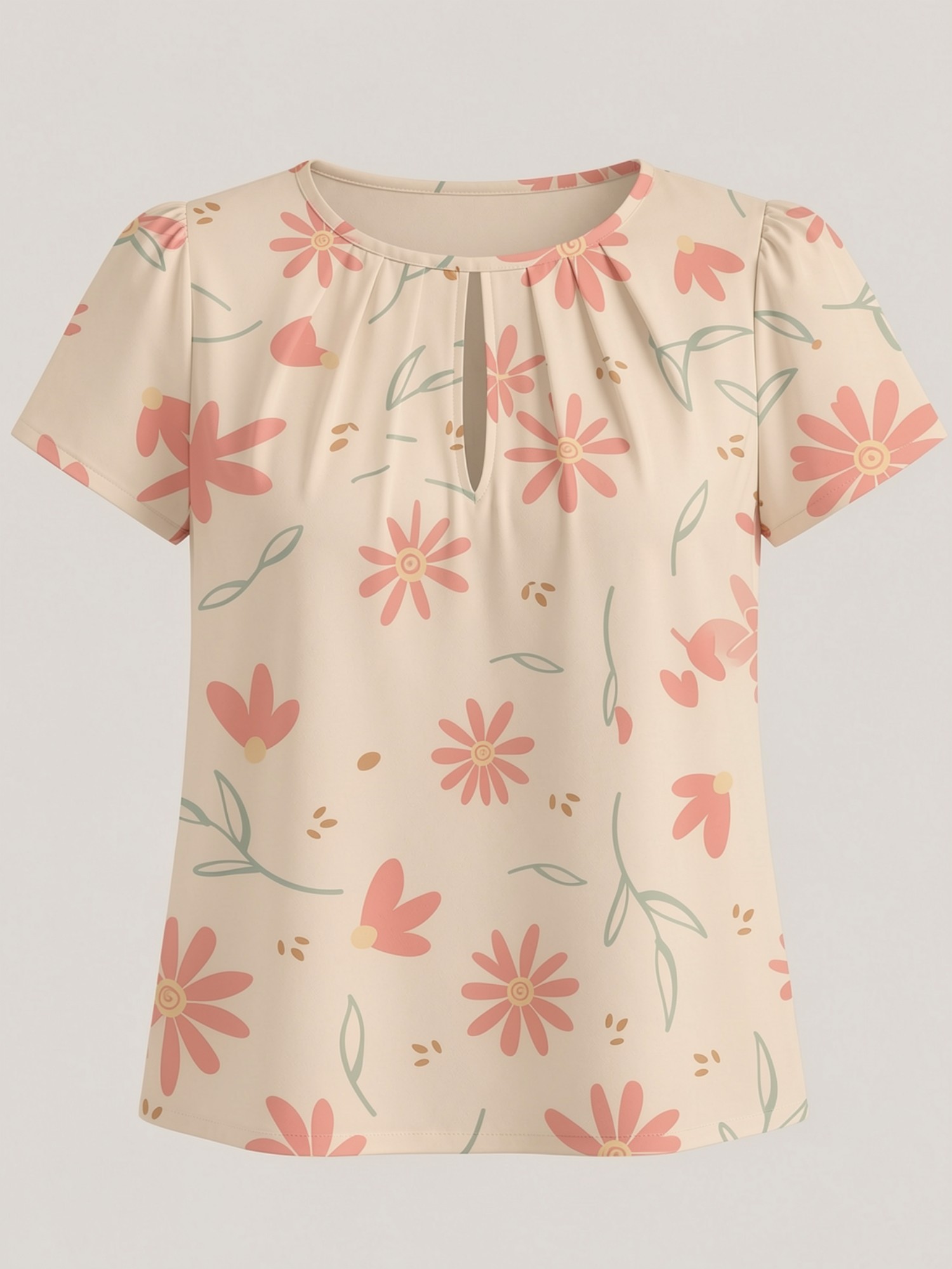 Kaos Wanita Elegan Kerah Bulat - Resort Shirt Floral ulasan dan harga