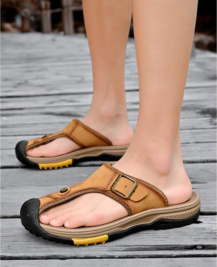 Sandal Kulit Asli Sepatu Musim - Flip Flop Leather Men ulasan dan harga