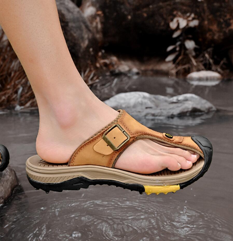 Sandal Kulit Asli Sepatu Musim - Flip Flop Leather Men ulasan dan harga