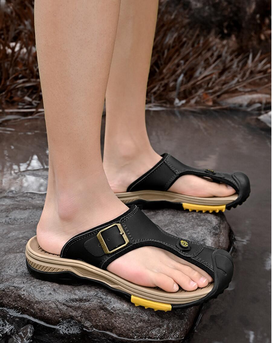 Sandal Kulit Asli Sepatu Musim - Flip Flop Leather Men ulasan dan harga