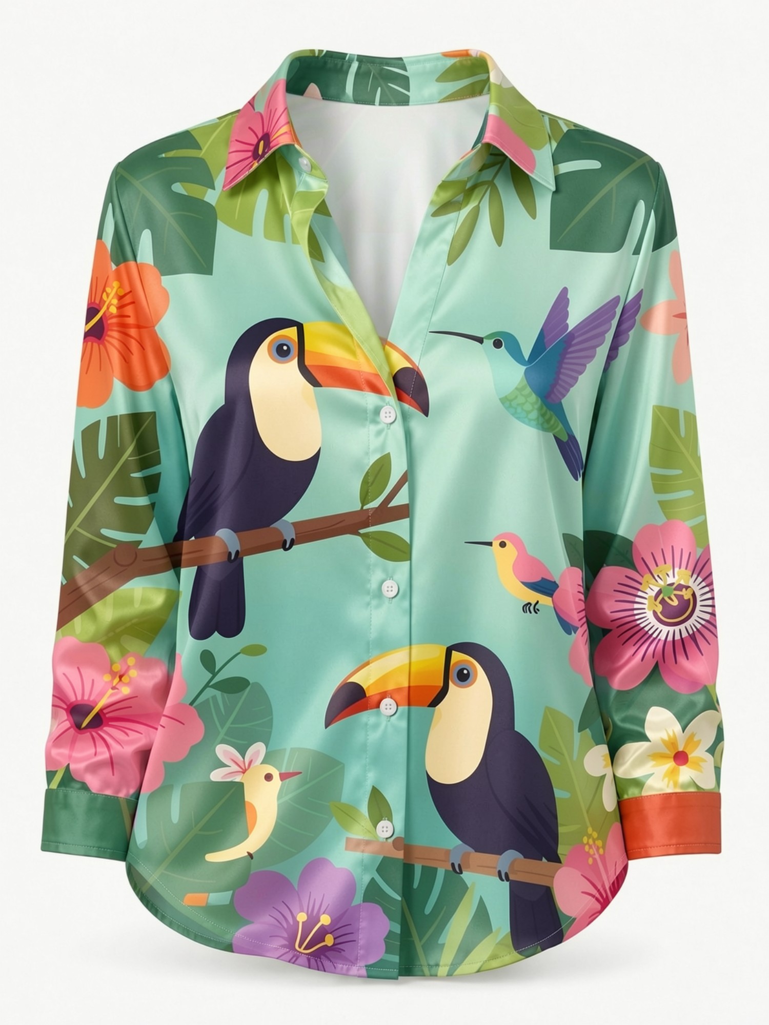 Kemeja Satin Mint Toucan untuk - Resort Shirt Floral ulasan dan harga