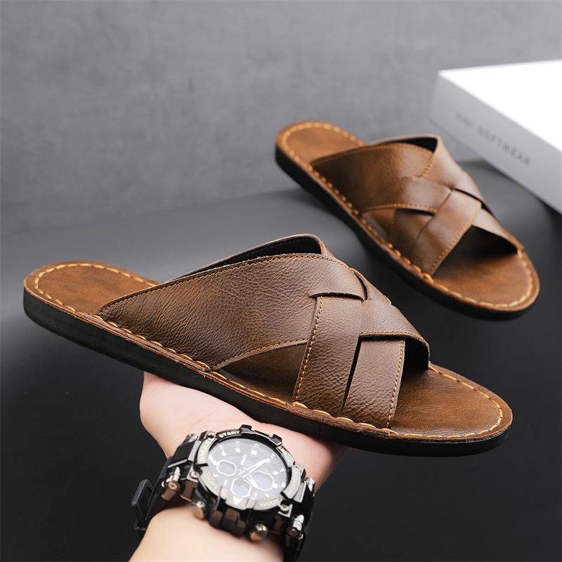 Sandal Kasual Pria Kulit Asli  - Flip Flop Leather Men ulasan dan harga