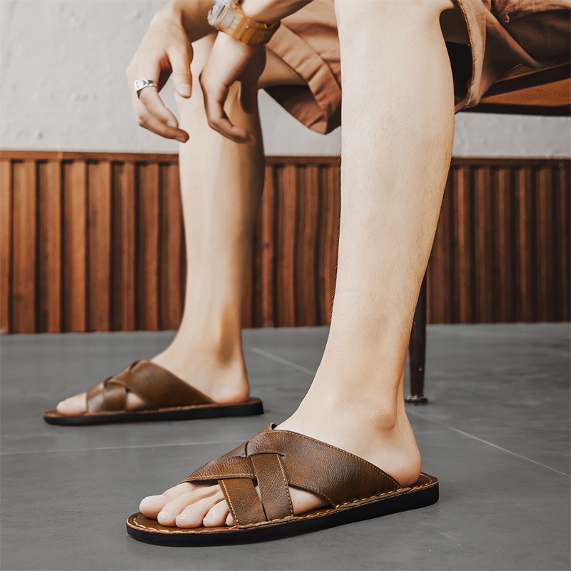 Sandal Kasual Pria Kulit Asli  - Flip Flop Leather Men ulasan dan harga