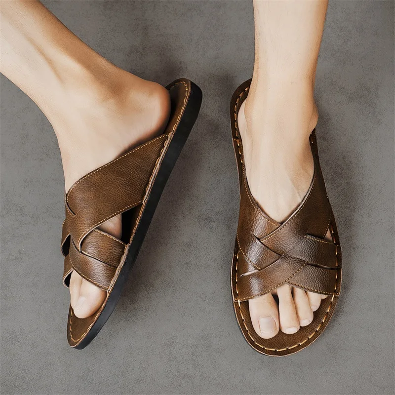 Sandal Kasual Pria Kulit Asli  - Flip Flop Leather Men ulasan dan harga