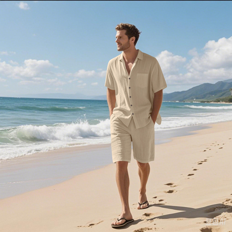 Setelan Kemeja Kerah Camp dan  - Linen Shirt Breathable ulasan dan harga
