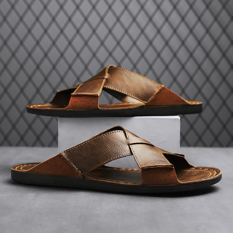 Sandal Pria Kulit Asli Fashion - Flip Flop Leather Men ulasan dan harga