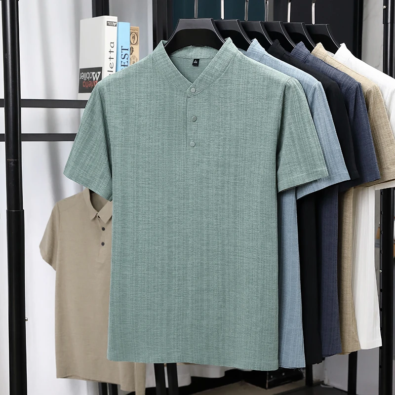 Kemeja Pria Kerah Mandarin Set - Linen Shirt Breathable ulasan dan harga