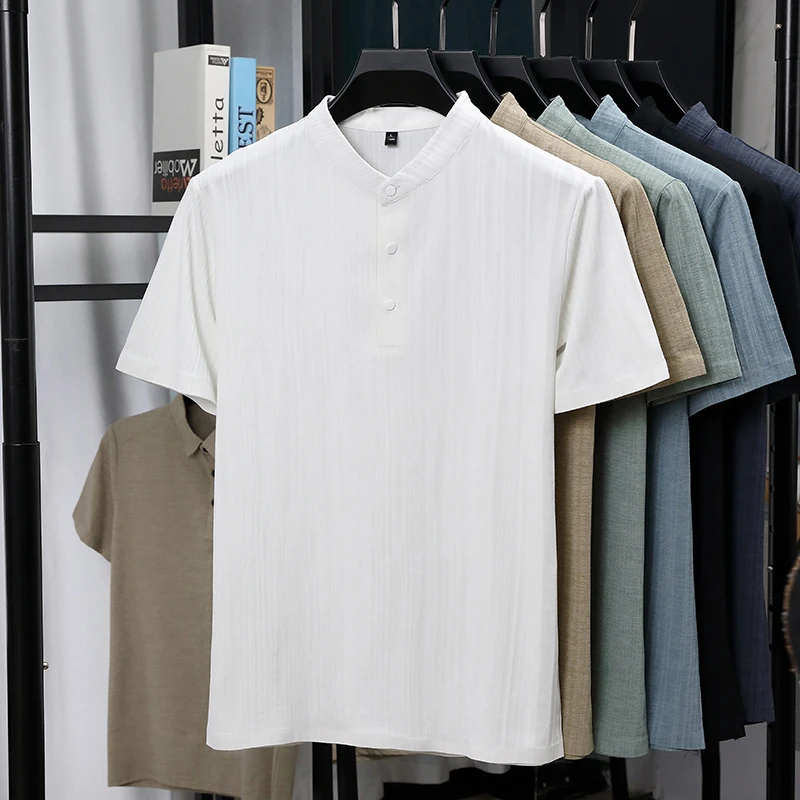 Kemeja Pria Kerah Mandarin Set - Linen Shirt Breathable ulasan dan harga