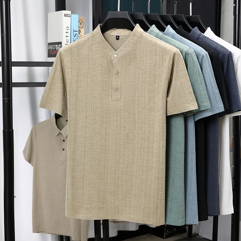 Kemeja Pria Kerah Mandarin Set - Linen Shirt Breathable ulasan dan harga