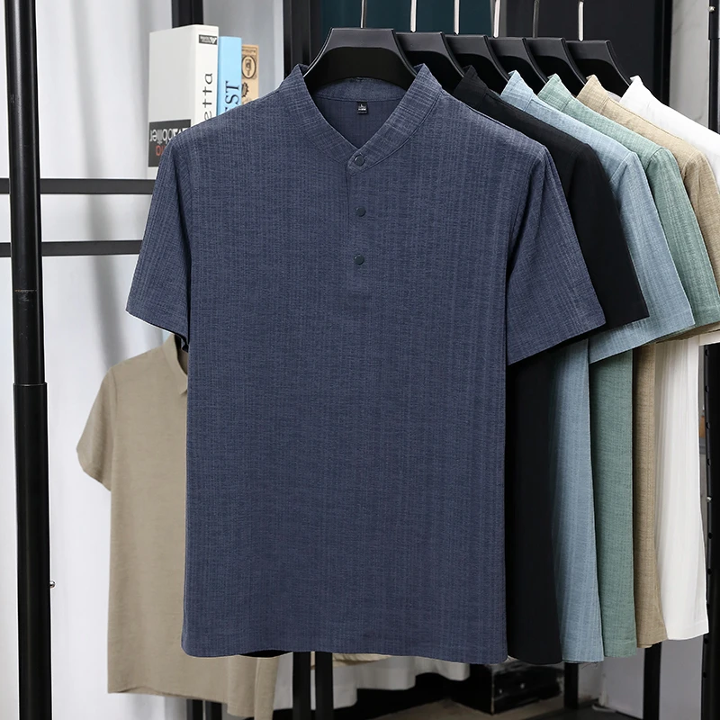 Kemeja Pria Kerah Mandarin Set - Linen Shirt Breathable ulasan dan harga