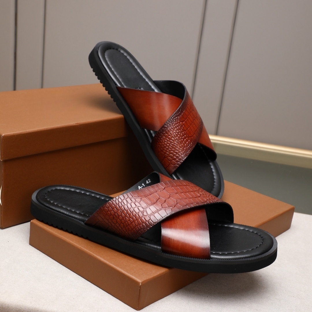 Sepatu Pria Merek Mewah Sandal - Flip Flop Leather Men ulasan dan harga