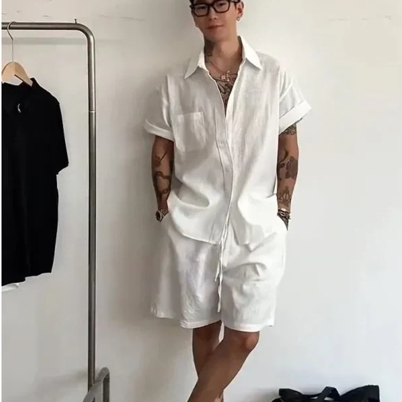 Setelan Linen Katun Pria 2 Pot - Linen Shirt Breathable ulasan dan harga