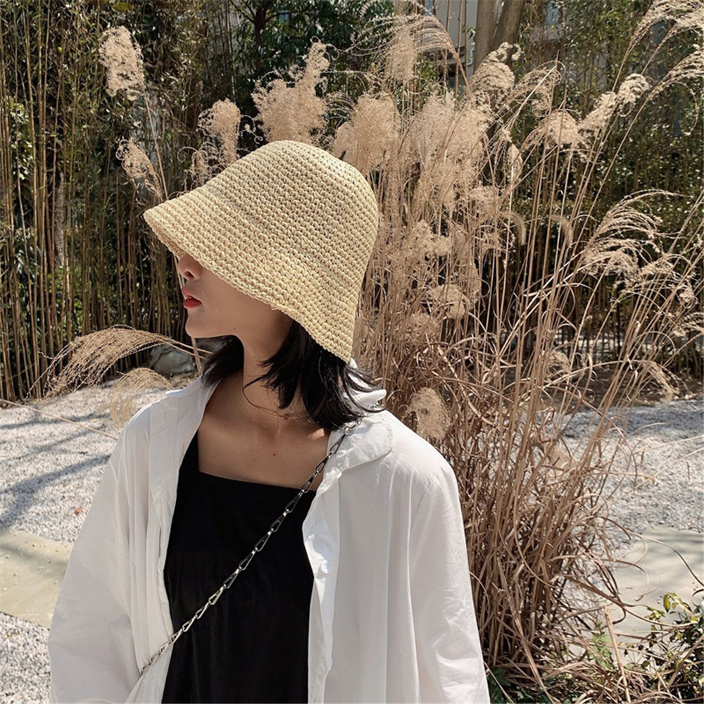 Hot Women's Fashion Summer Cap - Bucket Hat Straw ulasan dan harga