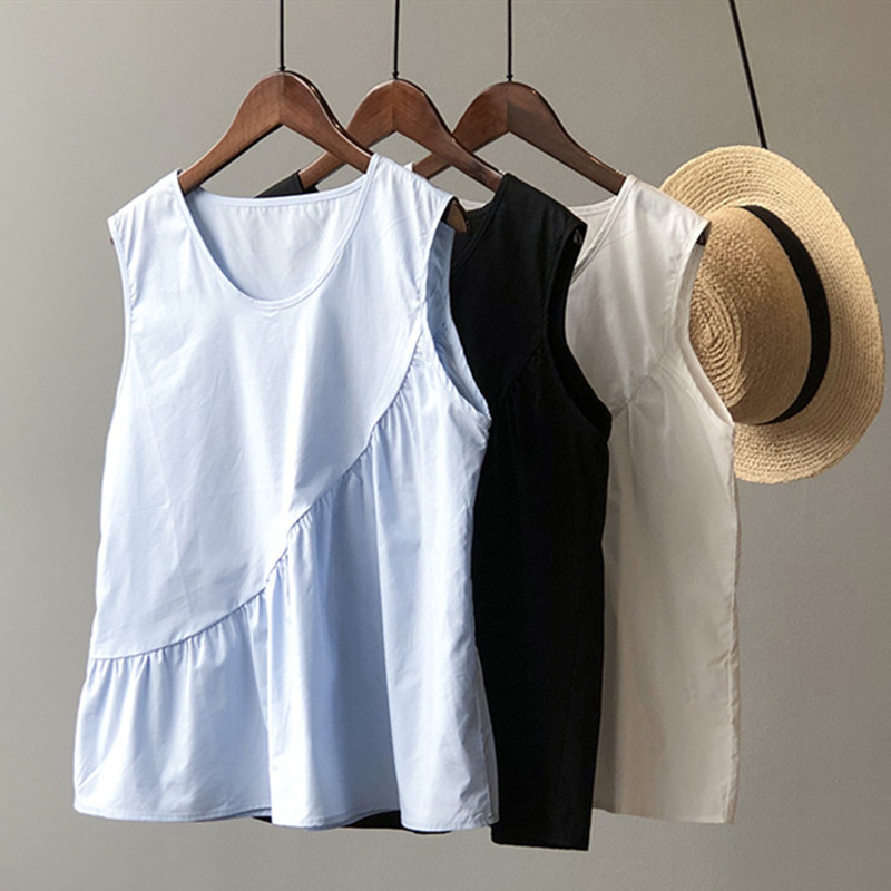 Tank top katun linen wanita, A - Shirt Camp Collar ulasan dan harga