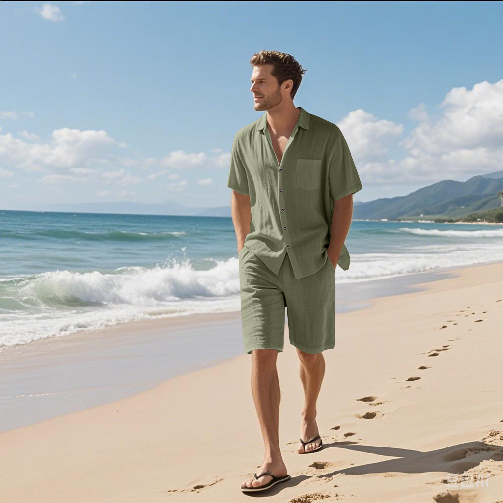 Setelan Dua Potong Pria Bertek - Linen Shirt Breathable ulasan dan harga