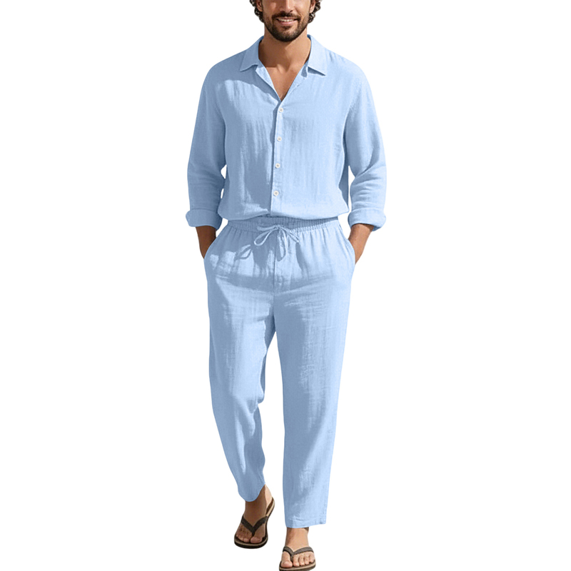 Set Kasual Linen Musim Semi Mu - Linen Shirt Breathable ulasan dan harga