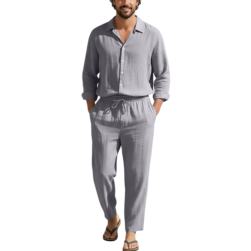 Set Kasual Linen Musim Semi Mu - Linen Shirt Breathable ulasan dan harga